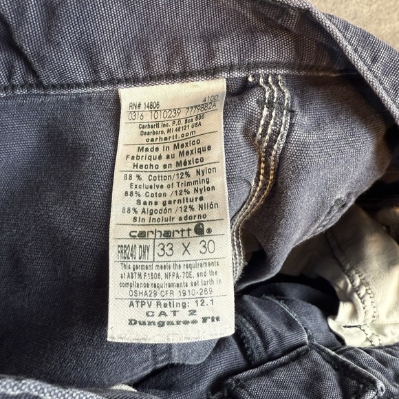 Carhartt FR Cargo Pants Mens 33x30 Blue Flame Resistant Canvas CAT 2 Workwear - Picture 5 of 9